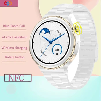 2022 Новые 1,36-дюймовые женские смарт-часы Blue Tooth Call с искусственным интеллектом, голосовой ассистент, Частота сердечных сокращений, Кислород в крови, Беспроводная зарядка, NFC, женские умные часы