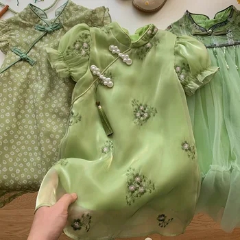 2023 Летние платья для девочек, детское платье Чонсам, высококачественная детская одежда, свадебное платье принцессы для девочек в китайском стиле, Новинка