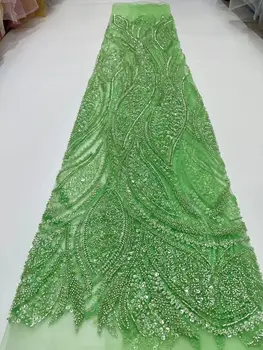 Высококачественная Африканская кружевная ткань S-13026816, кружевные ткани с бусинами и пайетками для вечернего платья в Нигерийском стиле