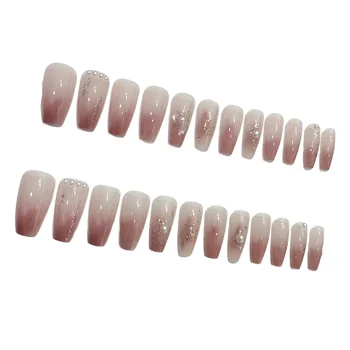 Длинные накладные ногти с розовыми градиентами с безвредными и гладкими краями для маникюрного салона для женщин и девушек