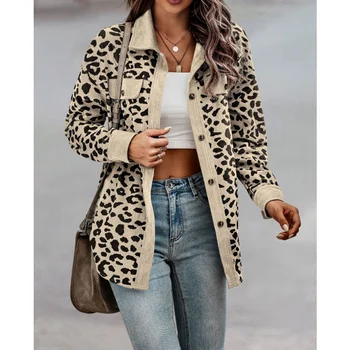Женская осенне-зимняя мода 2023, куртка с длинными рукавами и леопардовым принтом на пуговицах, пальто, женская зимняя одежда, женская одежда