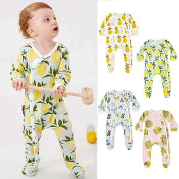 Комбинезон для новорожденных, комбинезон с длинным рукавом, брендовый комбинезон из органического хлопка для маленьких мальчиков и девочек с цветочным принтом, весенне-осенняя одежда для малышей