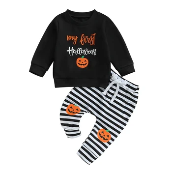 Костюм для Хэллоуина с тыквенным личиком для мальчика, толстовка с длинным рукавом и длинными штанами