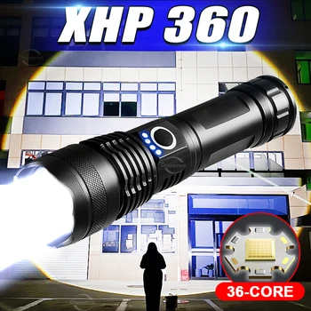Мощный 36-элементный светодиодный фонарик XHP360, мощный USB-аккумуляторный фонарь, суперяркий зум-наружный водонепроницаемый тактический ручной фонарь