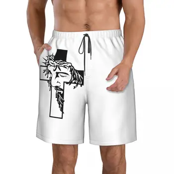 Мужские пляжные шорты Jesus Cross, Быстросохнущий купальник для фитнеса, Забавные уличные забавные 3D-шорты