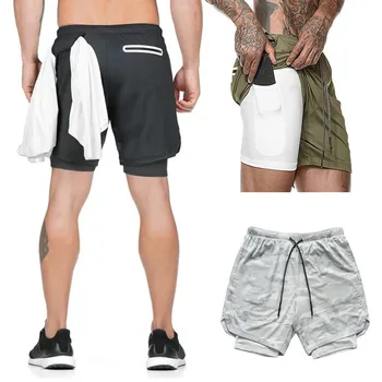 Мужские шорты большого размера, летние шорты для бега 2 В 1, мужские быстросохнущие шорты для спортзала, мужские повседневные баскетбольные шорты, мужская одежда