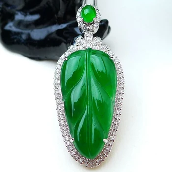 Подвеска в виде изумрудного листа в виде льда Императорский Зеленый Изумрудный лист Нефритовое ожерелье Изумруд