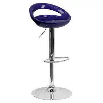 Стильная мебель Dash Современный синий пластиковый барный стул с регулируемой высотой, с закругленной спинкой и хромированным основанием