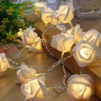 Струнные фонари на батарейках В помещении со светодиодной подсветкой, Белые розы с теплым светом, солнечные фонари На открытом воздухе, Новая мода 2023, Пейзаж