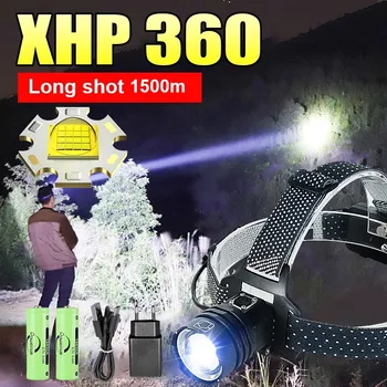 Супер Яркий XHP360 Мощный Светодиодный Налобный фонарь USB Перезаряжаемый Высокомощный Налобный фонарь XHP90 3 Режима 18650 IP6 Водонепроницаемый Головной Фонарик